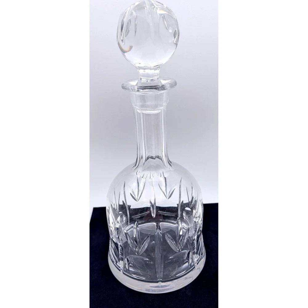 Vintage Cut Glass Decanter with Faceted Orb Stopper Clear Crystal Style 12.5